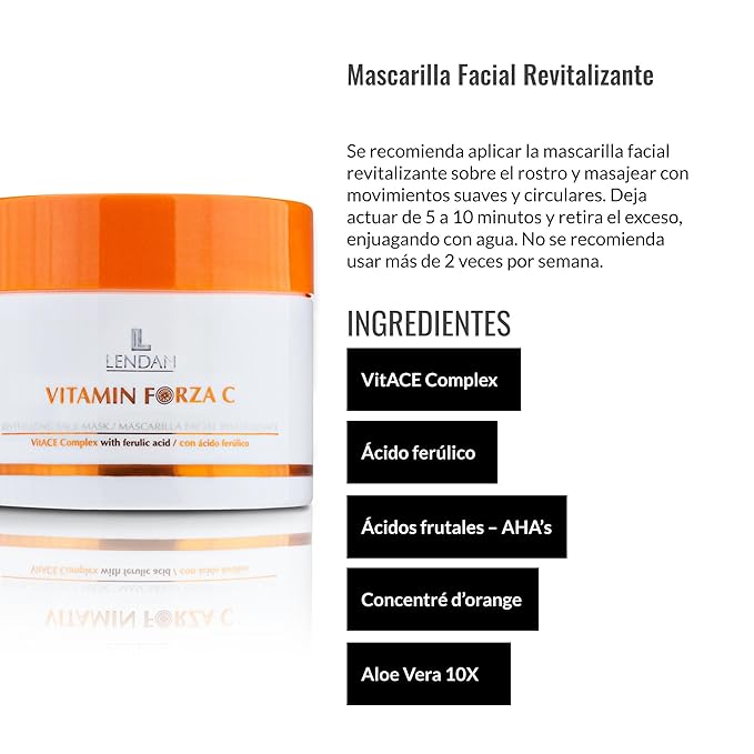 Lendan - Revitalizing Facial Mask Vitamin Forza C - 200 ml - Exfoliating and Hydrating Formula - Helps Improve Skin Texture - Helps Promote a Radiant Appearance - With AHA and Aloe Vera