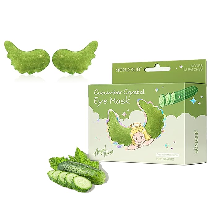 12Pcs Under Eye Patches for Dark Circle, Cucumber Moisturizing Hyaluronic Acid Eye Mask, Crystal Angle Wings Mask, Hrydrate & Moisture Gel Under Eye Treatment Skin Care Products (Cucumber)