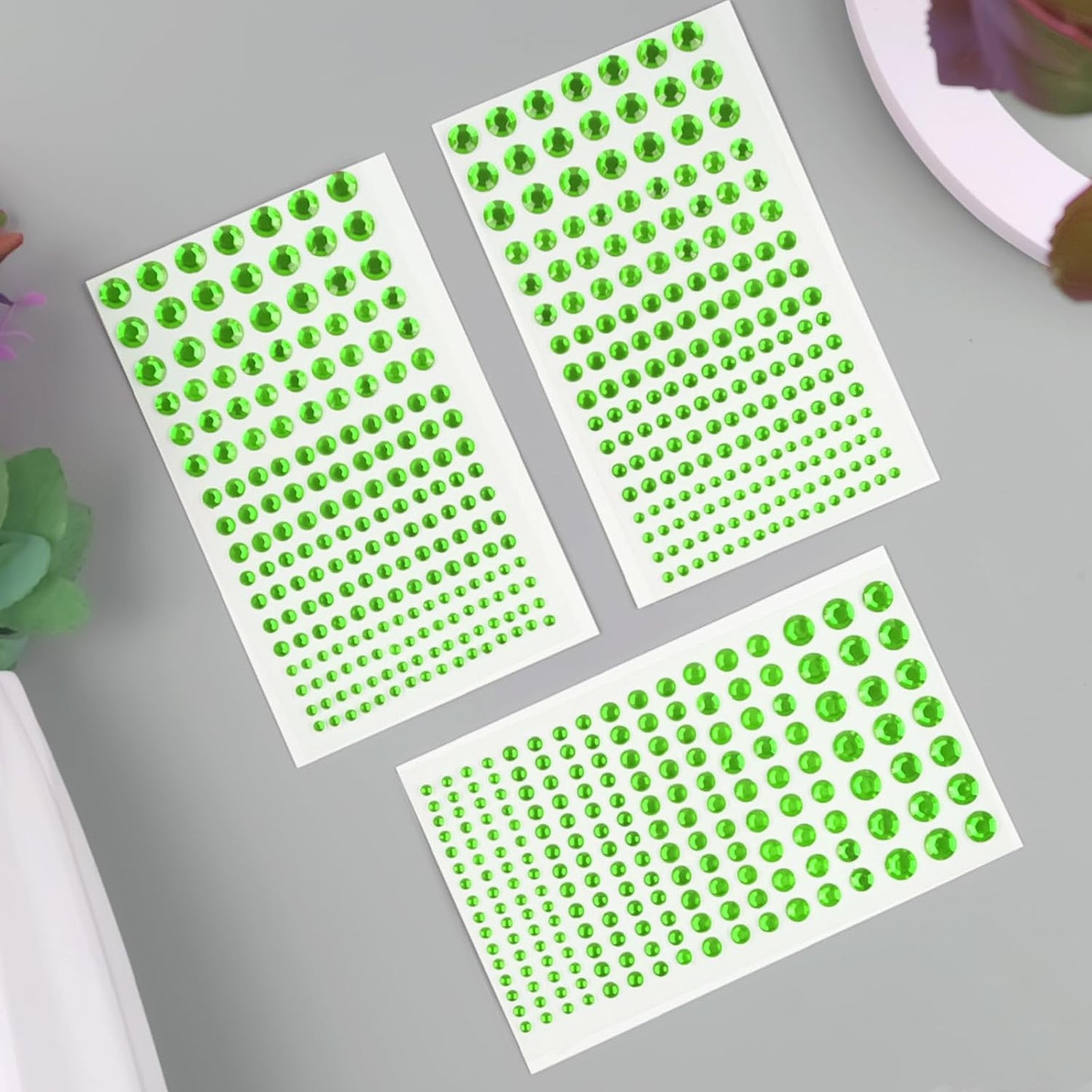 591pcs Face Gems Hair Gems Pearls, Self-Adhesive Face Jewels Eye Rhinestones 3/4/5/6/8 mm Face Gem Stick on, Halloween Makeup Gems Rave Accessories for Face Eyes Body Makeup (09.Light Green)