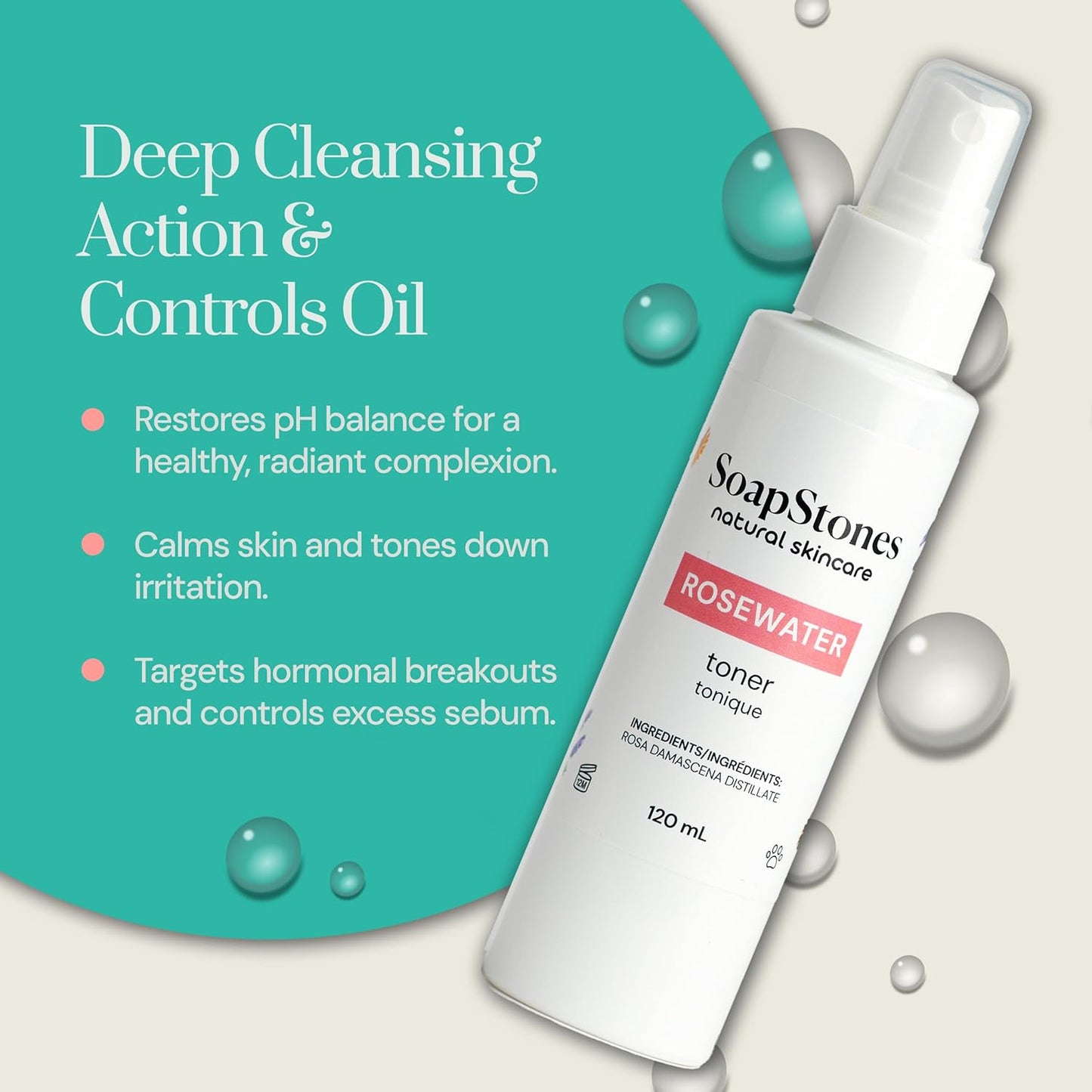 Soapstones Rose Skincare Bundle - Rosewater Toner, Bulgarian Rose Facial Wash & Rosewater Moisturizer - Hydrating Toner, Deep Moisture Face Cream & Natural Face Wash for Glowing Complexion