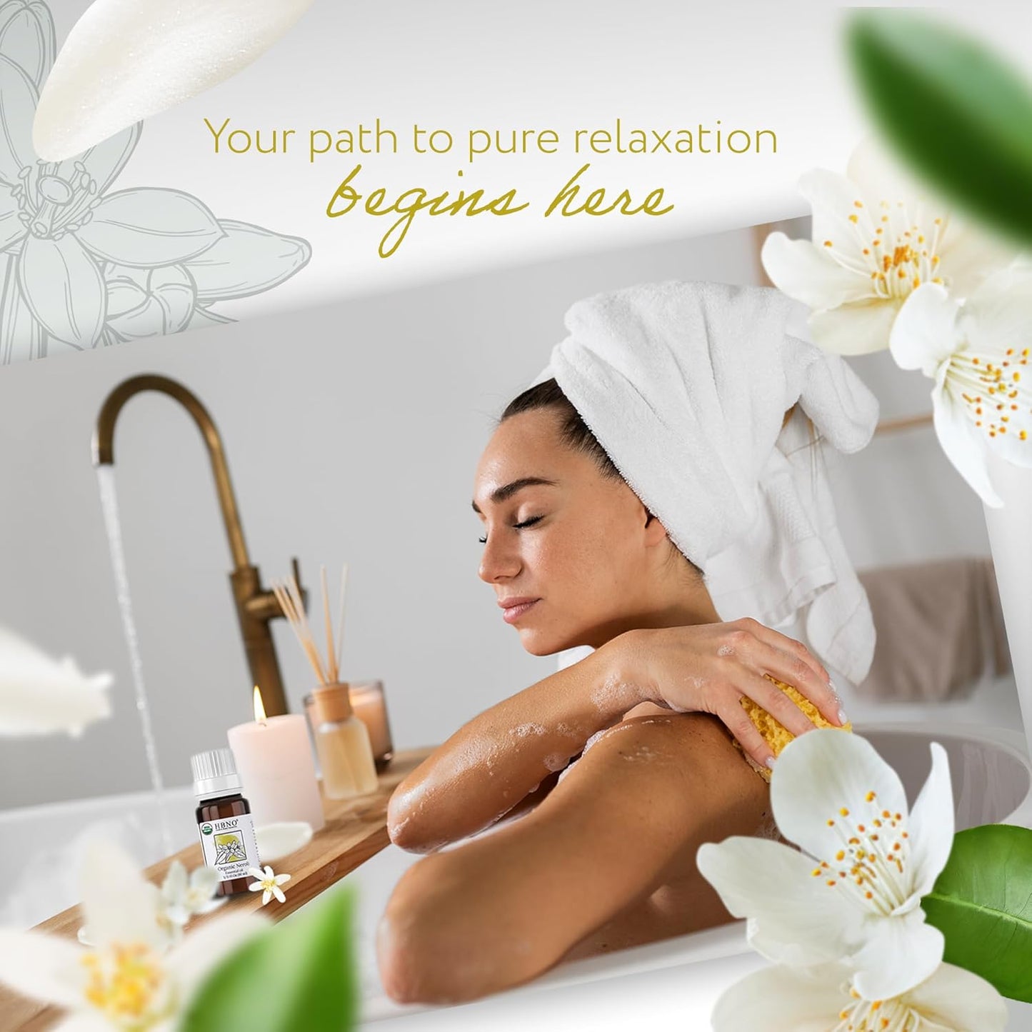 HBNO Organic Neroli Essential Oil- 1/3 oz (10ml) Size - Ideal for Diffusers, Cleaning Agents, Skincare, and Haircare.