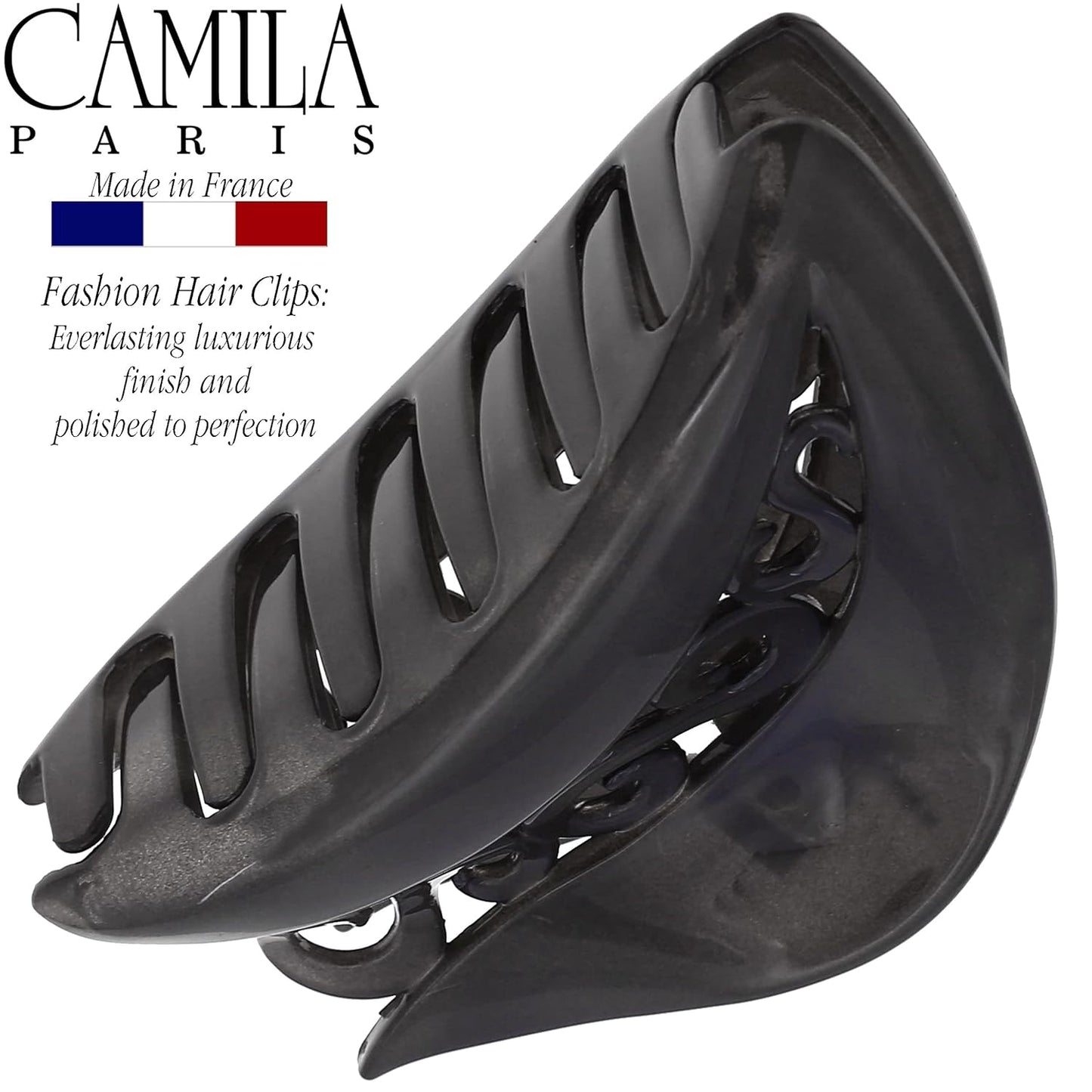 Camila Paris CP3214 French Hair Clip for Thick Long Curly Wavy Hair, Gray, Girls Jaw Clip, Strong Hold No Slip Grip, Made in France