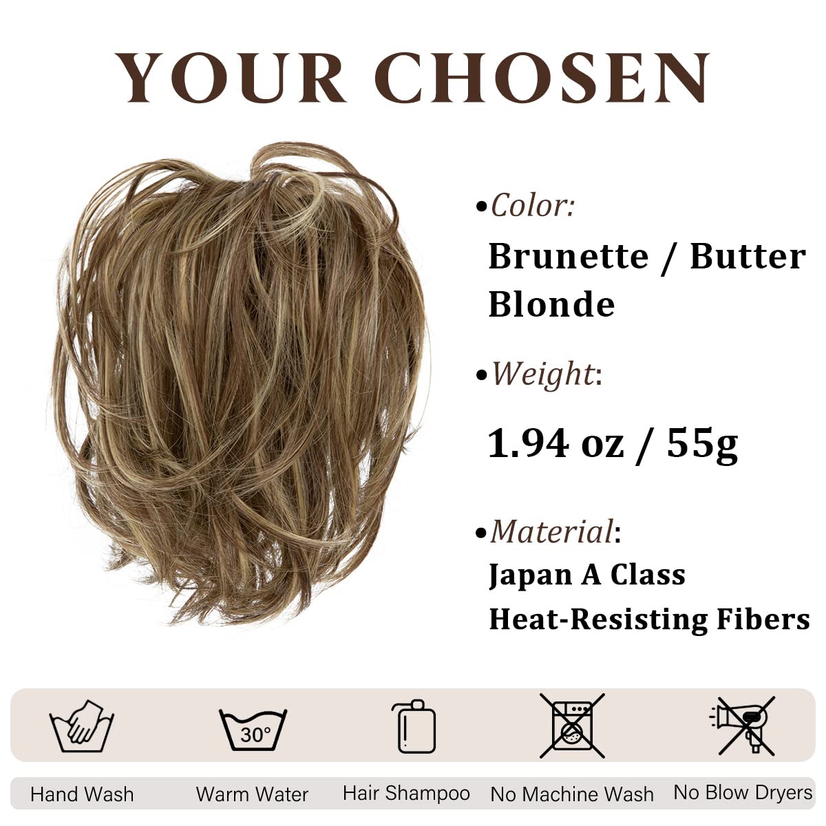 CJL HAIR Large Messy Bun Hair Piece Wavy Curly Scrunchies Synthetic Chignon Ponytail Hair Extensions Thick Updo Hairpieces for Women Brunette/Butter Blonde