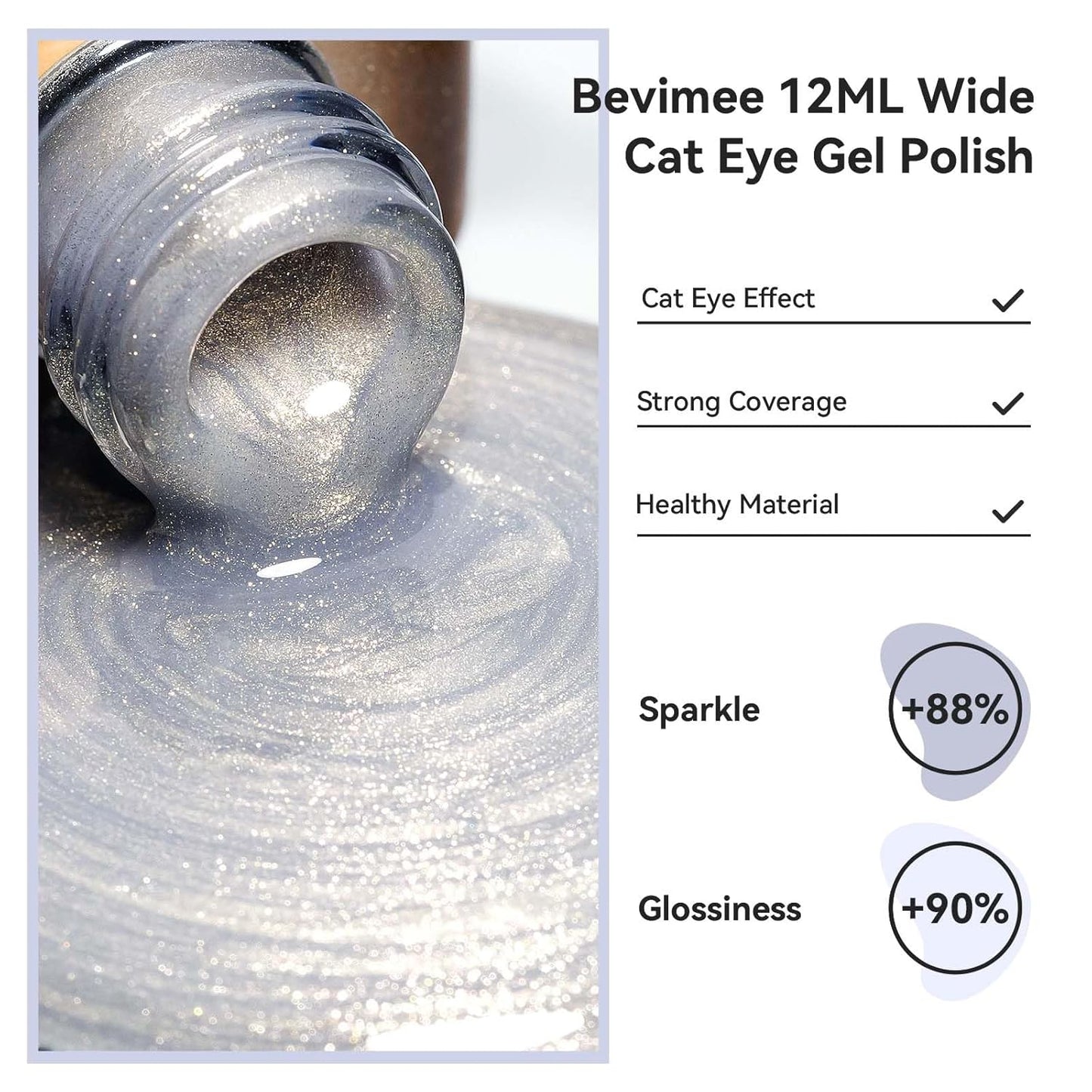 Silver Cat Eye Gel Nail Polish, Magnetic Nail Polish Glitter Holographic With Magnet Gold Shimmer Cateye Effect, UV Velvet Gel Nails Art Manicure Salon DIY Home, 12ML