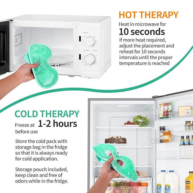 2PCS Gel Eye Mask - Reusable Hot/Cold Therapy Gel Bead Mask for Puffiness, Dark Circles, Headaches, & Stress Relief, Cooling/Heating Eye Compress (Green)