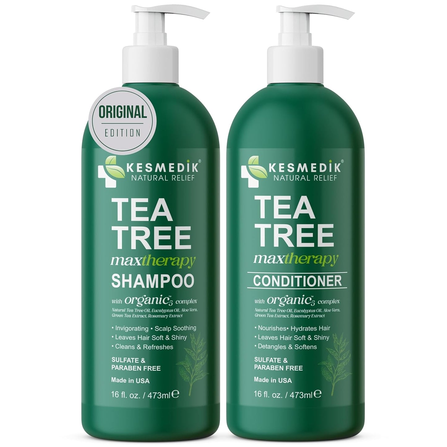 Tea Tree Oil Shampoo and Conditioner MaxTherapy Set, Itchy Scalp Relief, Refreshes & Cleanses Dandruff & Buildup, Clarifying for Oily Hair, Women & Men, 16 fl oz Each