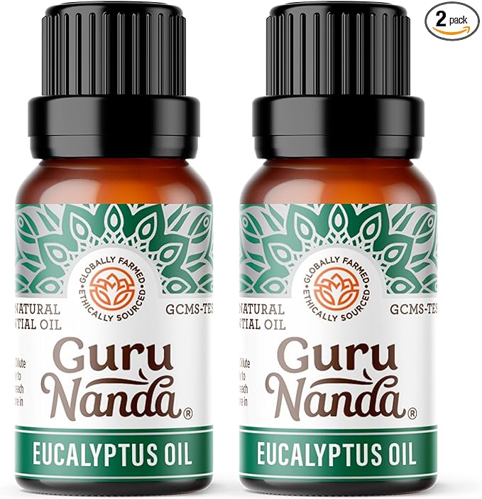 GuruNanda Eucalyptus Essential Oil (2x0.5 Fl Oz) - 100% Pure & Undiluted Aromatherapy Oil for Diffusers - Helps with Congestion for Easier Breathing