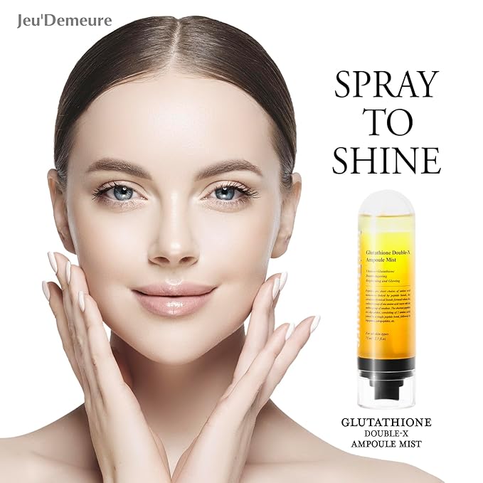 JEU'DEMEURE Glutathione & Niacinamide Luminous Ampoule Face Mist – Korean Dewy Skin Spray for Even Tone, Hydration & Glow – Antioxidant Ampoule Essence with Fermented Vitamin B, 2.5 fl.oz