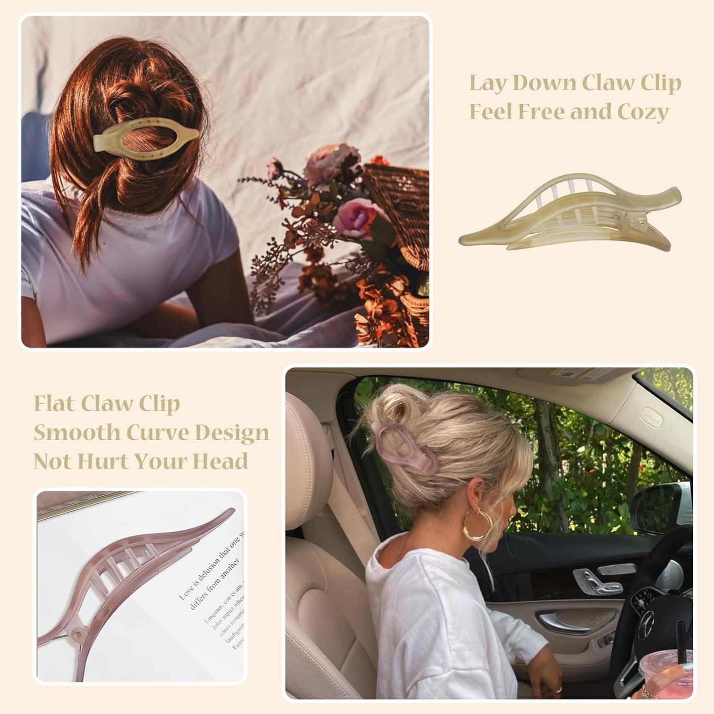 Flat Hair Clip 6 pcs Lay Down Claw Clips Hair Accessories for Women -Ice Cream