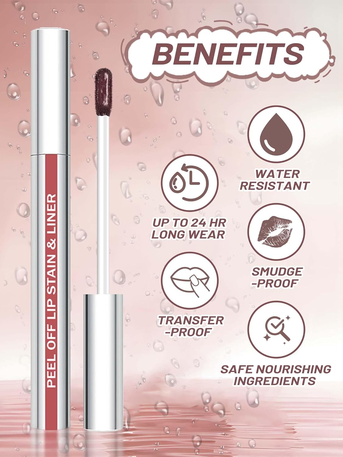 Lip Stain Peel Off Lip Liner Stain with Tweezer, Long Lasting Matte Lip Tint Tattoo, Highly Pigmented Color Lip Makeup, Waterproof Lipstick, Transfer-proof Lipstain for Women, Nude Pink