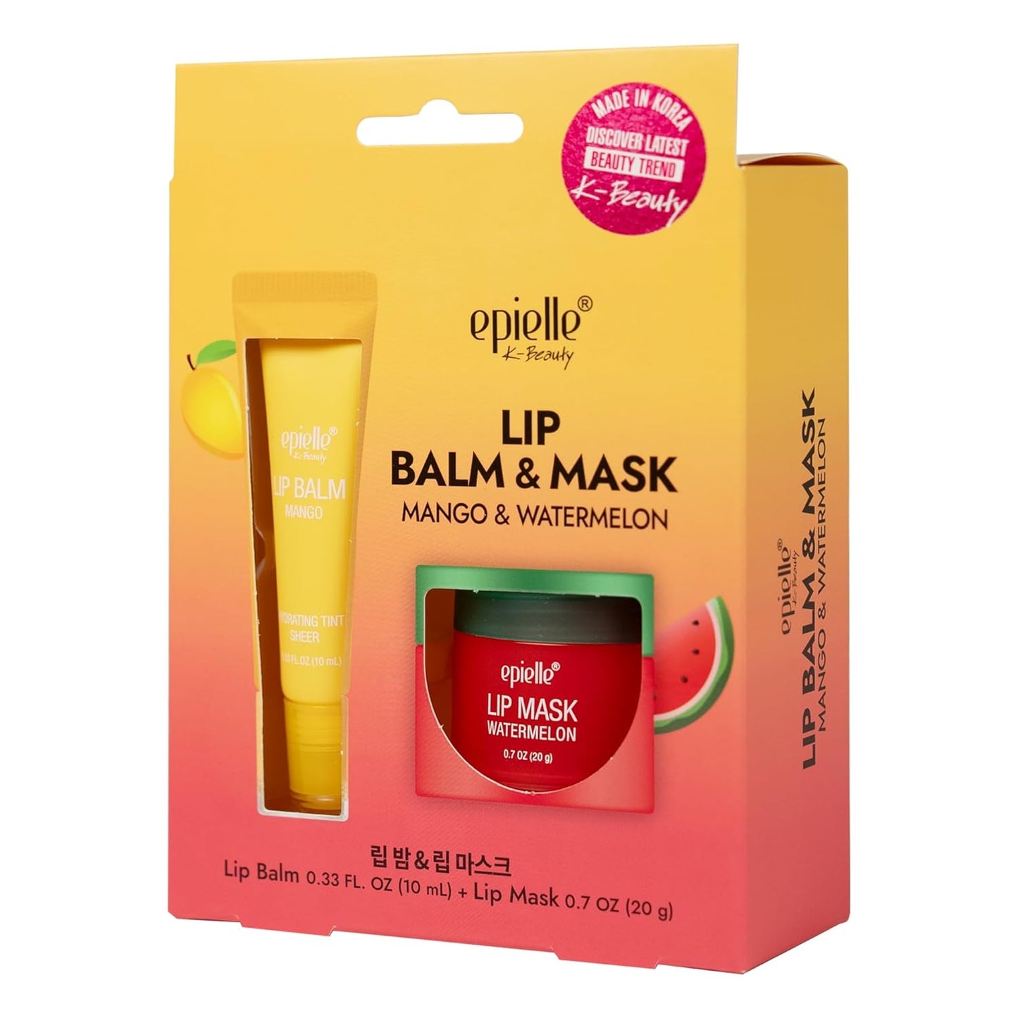Epielle Lip Balm & Mask Mango & Watermelon, Hydrating Tint Sheer, Overnight Lip Masks, Kbeauty