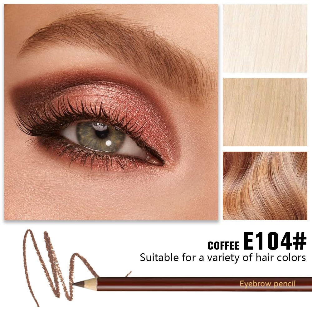 12Pcs Long Eyebrow Pencils Set, Coffee Natural Look,for Eyebrows & Eyeliner,Waterproof & Sweat-Proof Wooden Hard-Core Brow Pencil with Sharpener,Long Lasting Makeup Kit for Beginners104#