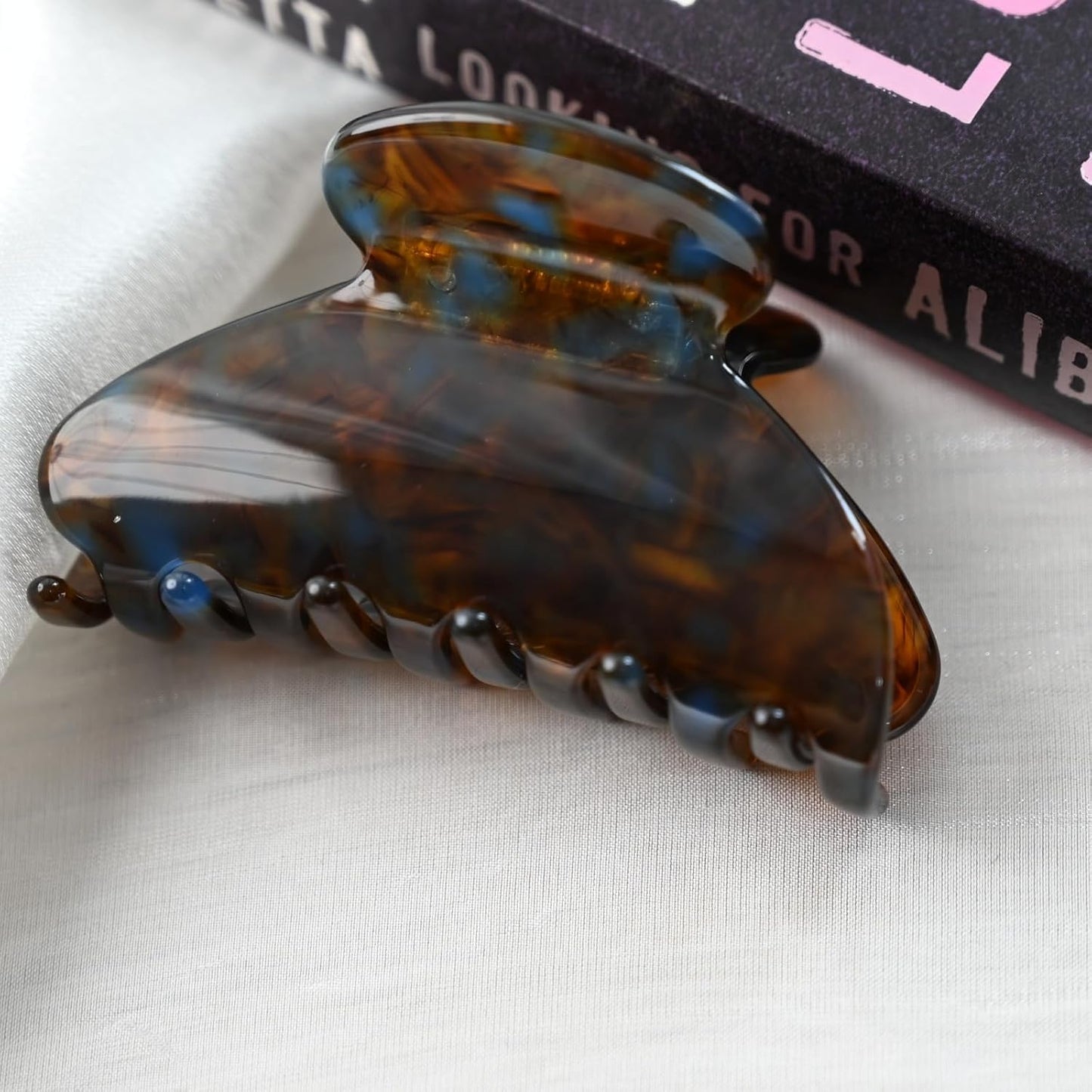 Handmade Celluloid Acetate French Design Barrettes Tortoise Shell Claws Hair Claw Luxury Fashion Accessories Hair Clip for Women (brownblue)