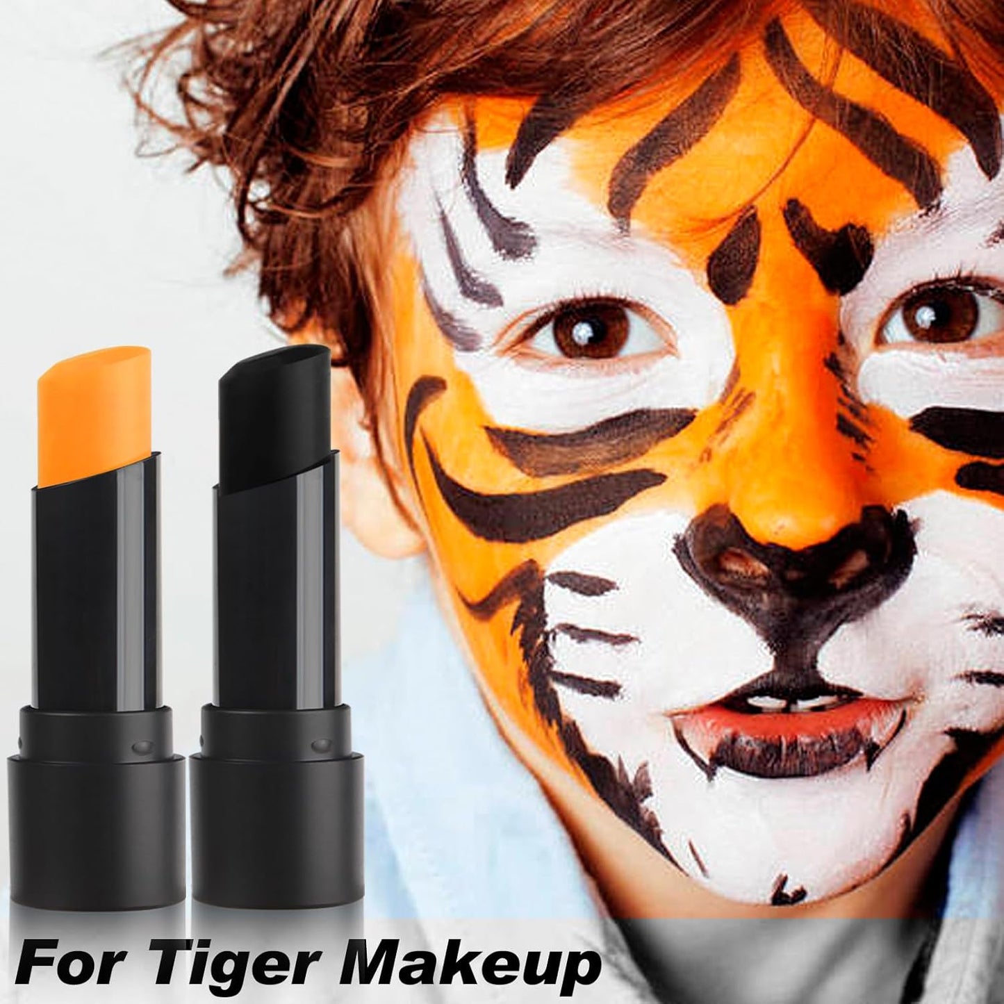 MEICOLY 2Pcs Black and Orange Face Body Paint Stick,Waterproof Face Paint for Halloween Pumpkin Tiger Lion Cosplay Makeup,Eye Black Stick for Baseball/Softball/Football/Lacrosse