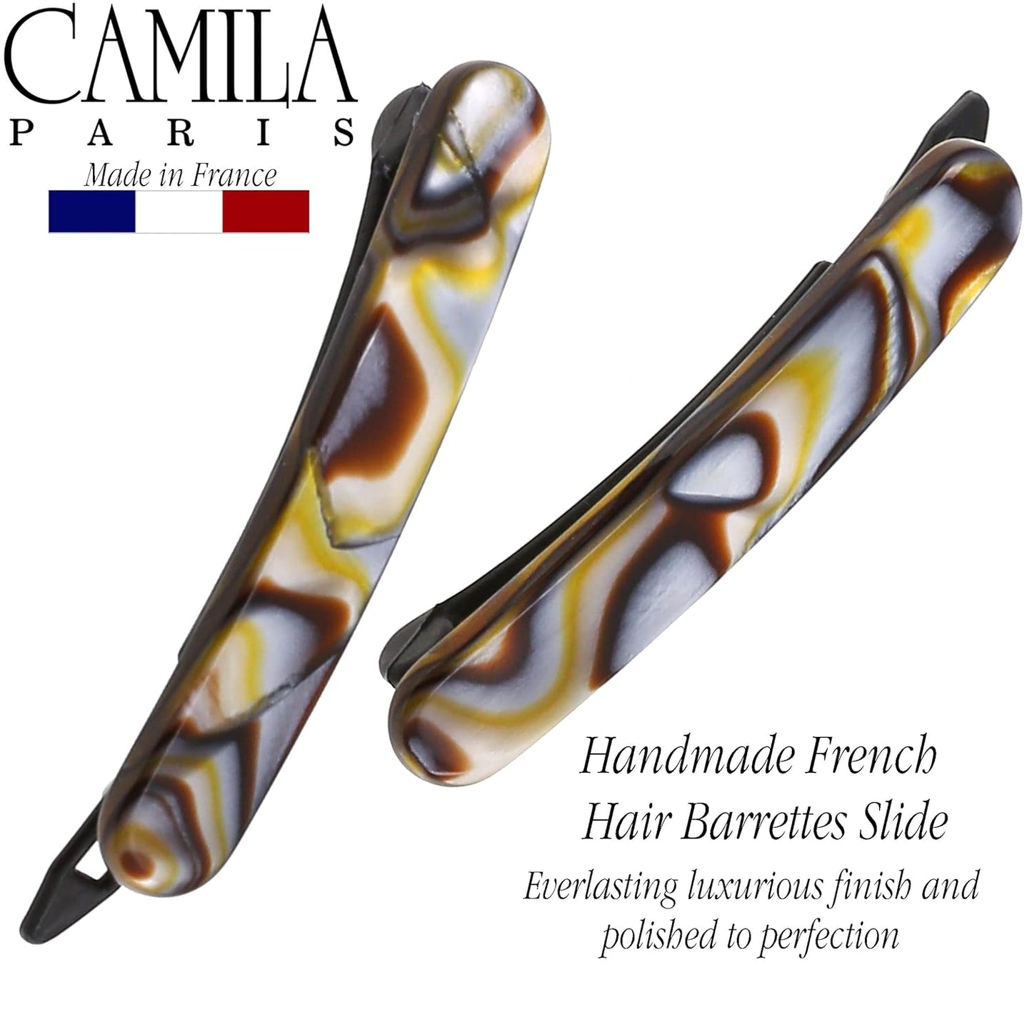 Camila Paris CP3377 French Hair Barrettes Clips for Women, Handmade Onyx, Girls Side Slide-in Barrette Clip, Hair Accessories for Women. Strong Hold No Slip Grip Durable and Styling, Made in France