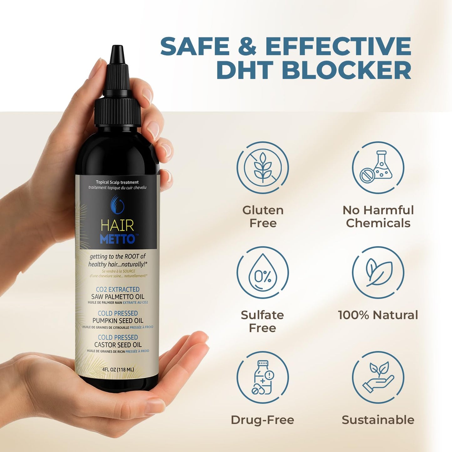 Saw Palmetto Extract Pumpkin Seed Oil for Hair Growth - 10X Potency Targeted Scalp Treatment with Castor, Lavender Scent, Rosemary Oil for Hair 4oz (118ml)