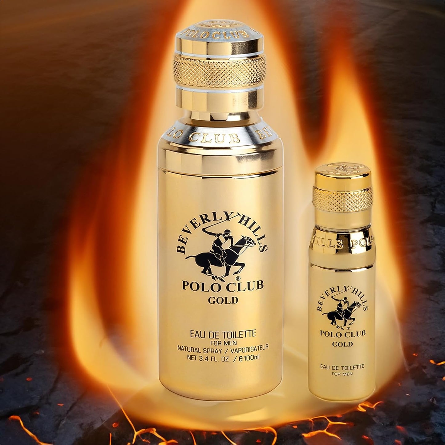 Beverly Hills Polo Club Gold Men's Eau De Toilette Cologne Bonus Pack - Captivating, Long-Lasting Fragrance for Him - 3.4oz Full Size + 0.5oz Travel Spray Set