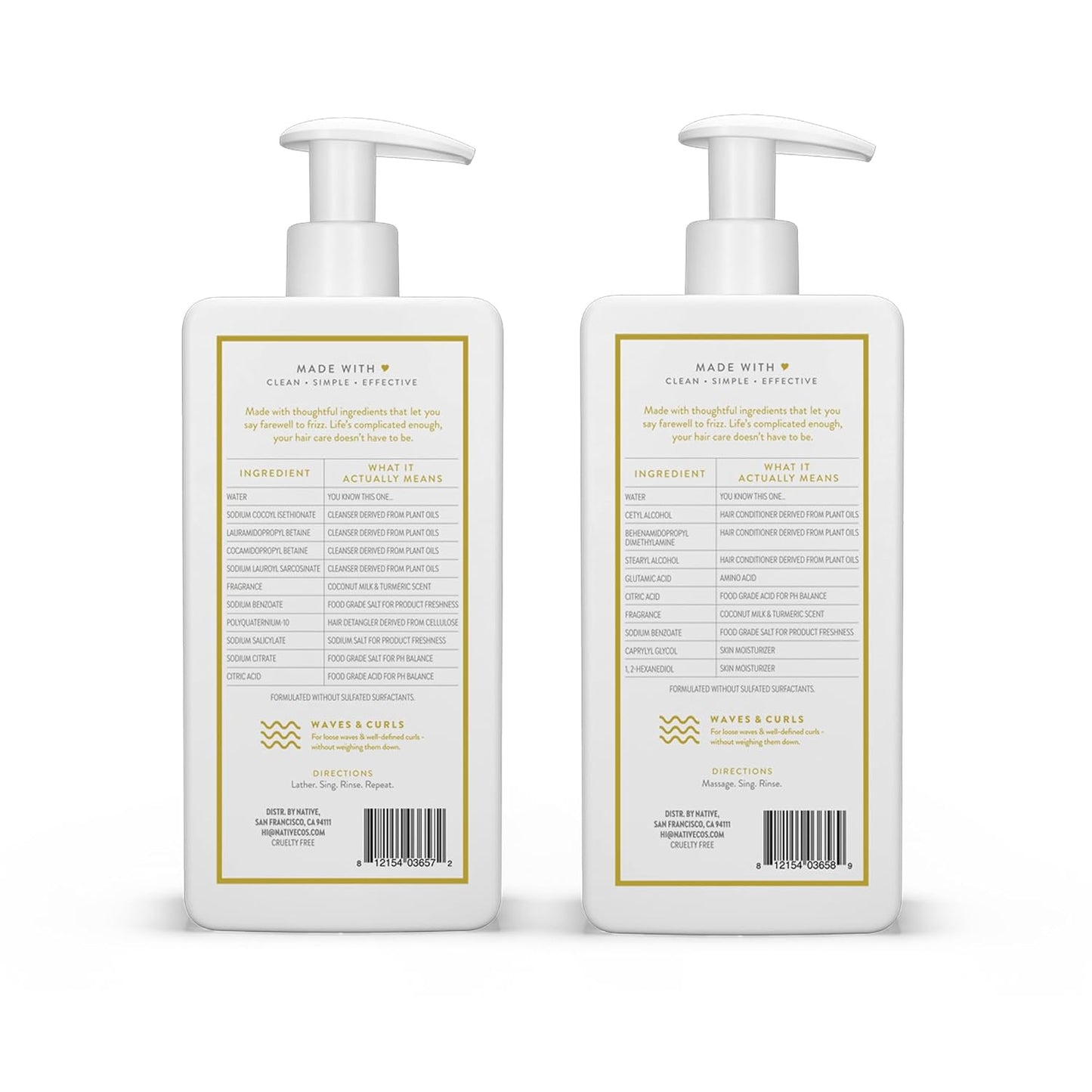 Native Coconut & Turmeric Shampoo and Conditioner Contain Naturally Derived Ingredients | All Hair Types, Color & Treated, Fine to Dry Damaged, Sulfate & Dye Free - 2-Pack