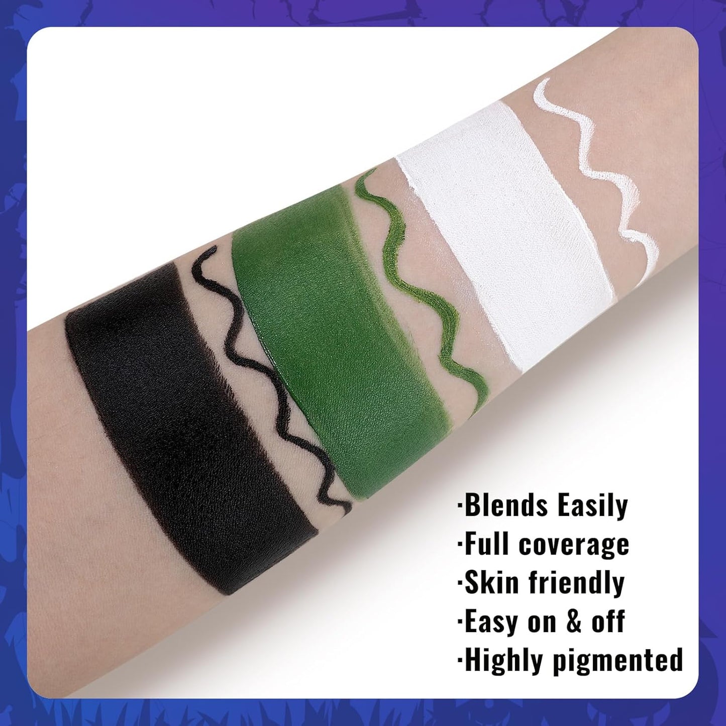 BOBISUKA White Black Green Face Paint + 3PC Sponge + Brush Body Paint Set, Colored Eye Black for Baseball Softball Sport Games, Zombie, Monster Face Painting Kit for Halloween, Cosplay, Costume, SFX Special Effect and Theme Parties