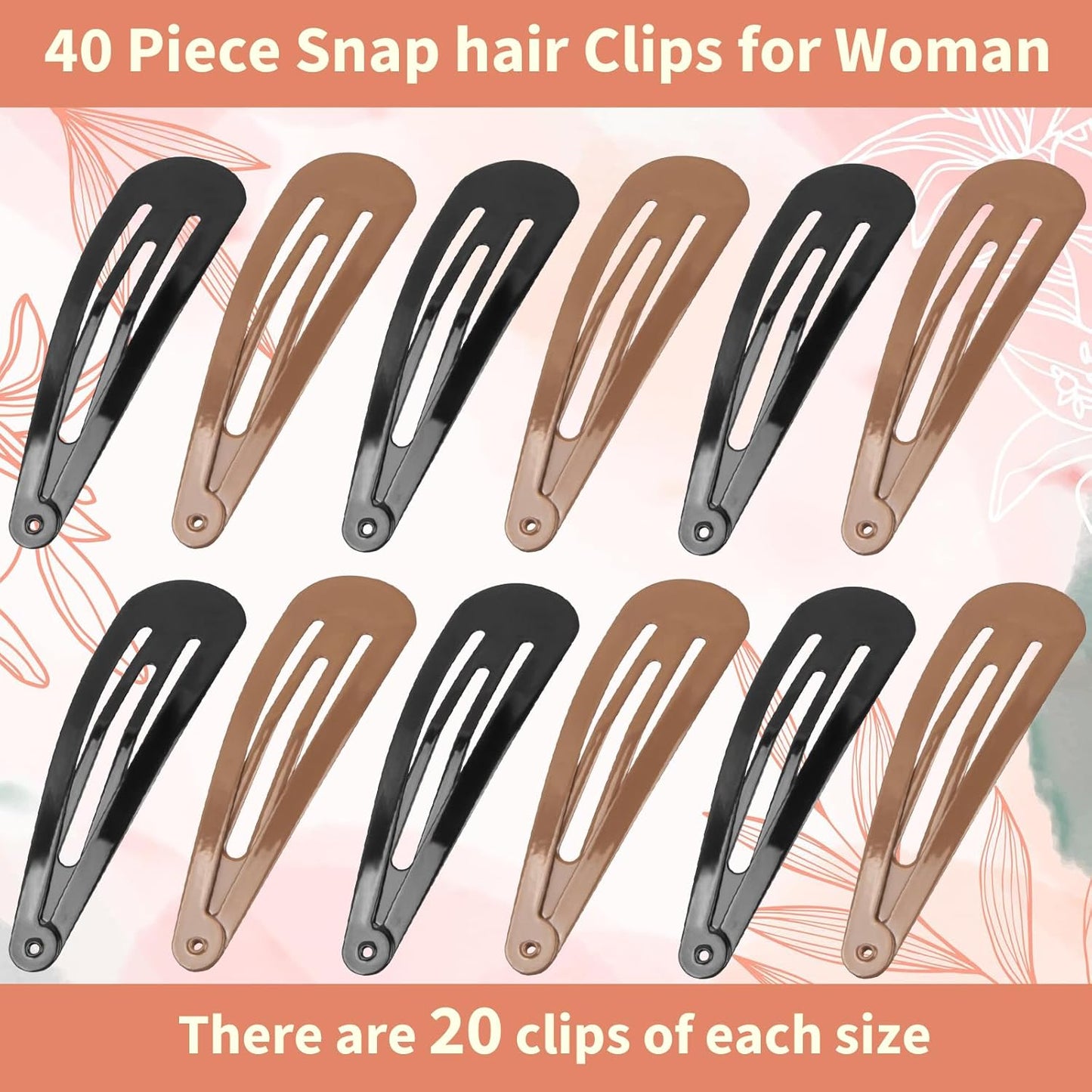 Gingbiss 40 Pieces Large Snap Hair Clips for Woman, 2.6 inch Metal Hair Barrettes with Storage Case for Women, Classic Hairpins Hair Accessories for Long Thick Hair (Black & Brown)