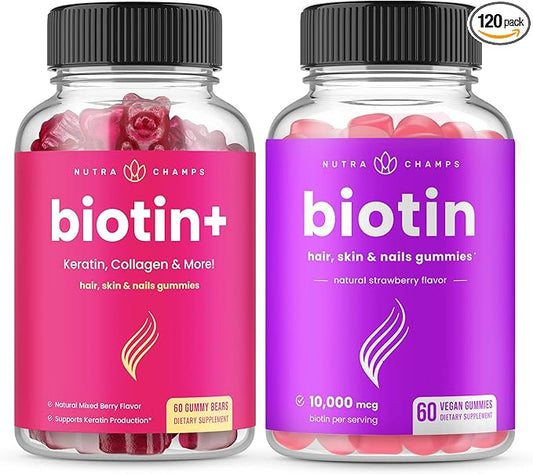 NutraChamps Biotin+ & Biotin. The Complete Duo for Hair, Skin and Nails.