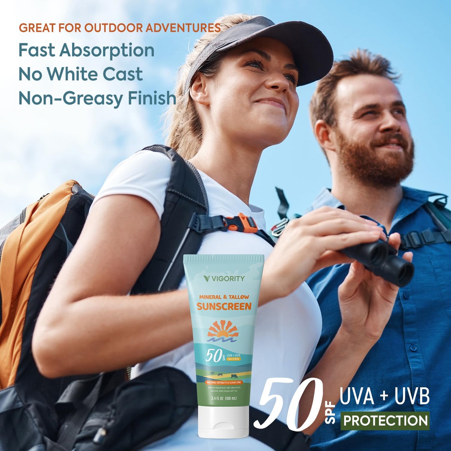 Beef Tallow Sunscreen with Zinc Oxide: Natural Non-Toxic SPF 50 Tallow Sunblock Cream for Face & Body - with 10 Food-Grade Botanical Extracts (SPF 50 (Pack of 2))