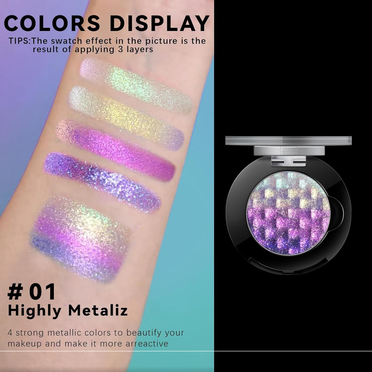 Noerrors Chameleon Eyeshadow,Multichrome Face Highlighter Palette,Multicolor Glow,Multi-use,High Pigment,Color Shift Metallic Shimmer Duochrome Eyeshadow Palette Face Purple Highlighter Makeup