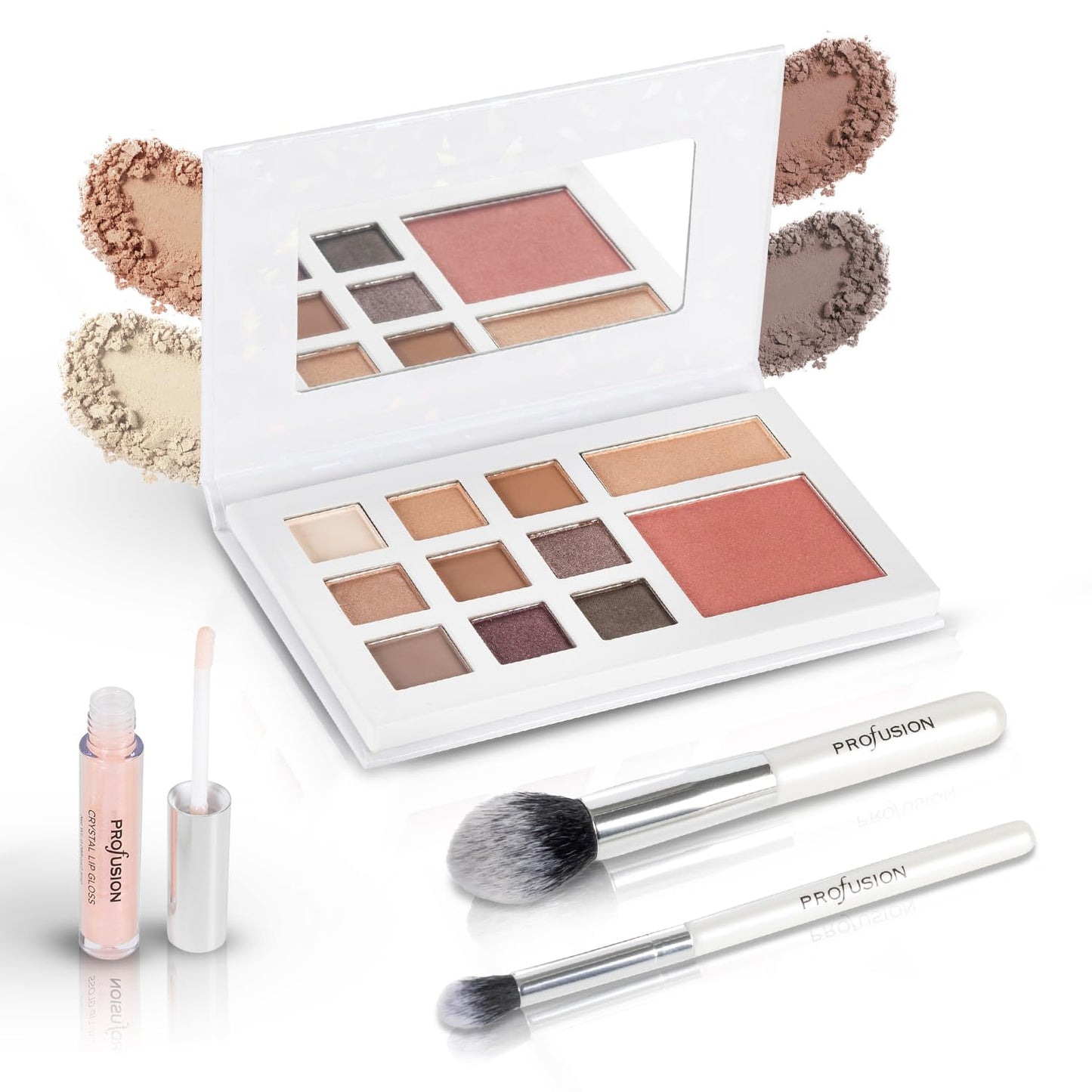 Profusion Cosmetics Beauty Box Face Collection - Compact Full Face Palette with Neutral Eyeshadows, Blush, Highlighter, Lip Gloss & 2 Application Brushes, Long Wearing, Vegan & Cruelty-Free Makeup