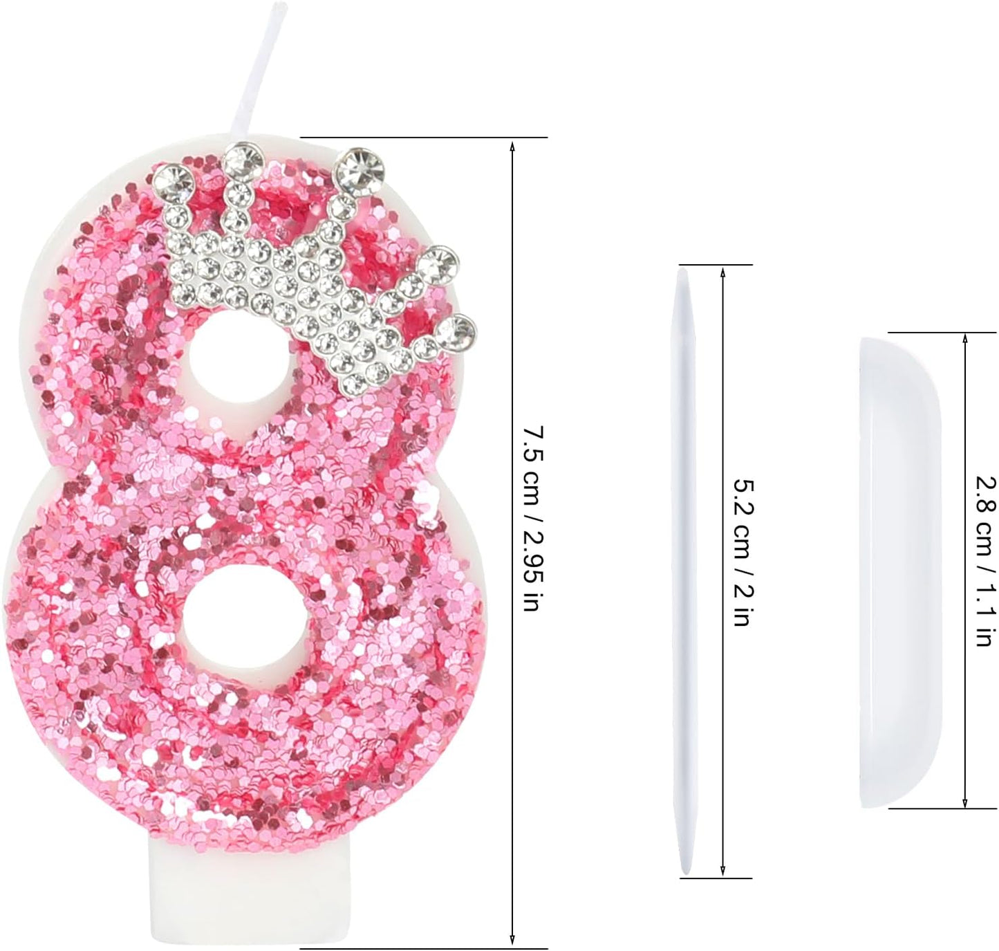 Birthday Number Candles,Pink Crown Birthday Candles for Cake,Glitter Number 8 Candle Cake Topper with Sequins for Girls,Women, Anniversary Celebrations Supplies (Pink 8)