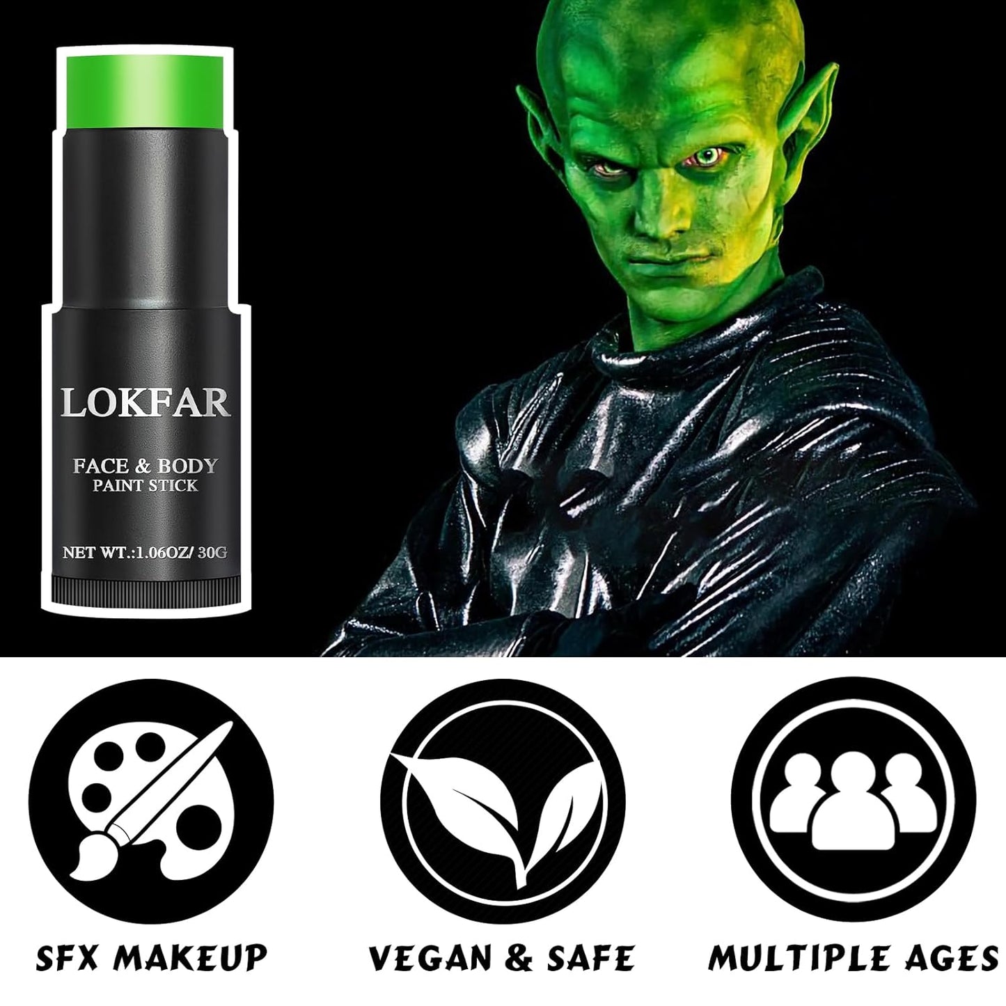 Light Green / Lime Green Face Body Paint Stick, Eye Black Stick for Sports, Waterproof Full-Coverage Green Face Makeup for Halloween Witch Alien Camo Frankenstein Cosplay Makeup