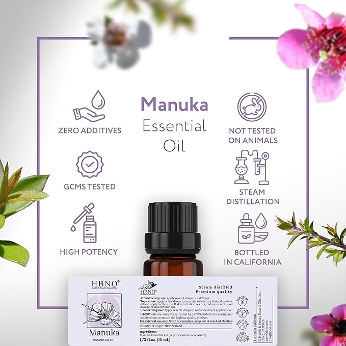 HBNO Manuka Essential Oil - 1/3 oz (10 ml) Travel Size - Natural Oil - Perfect for Cleaning, Aromatherapy, DIY, Soap and Diffuser