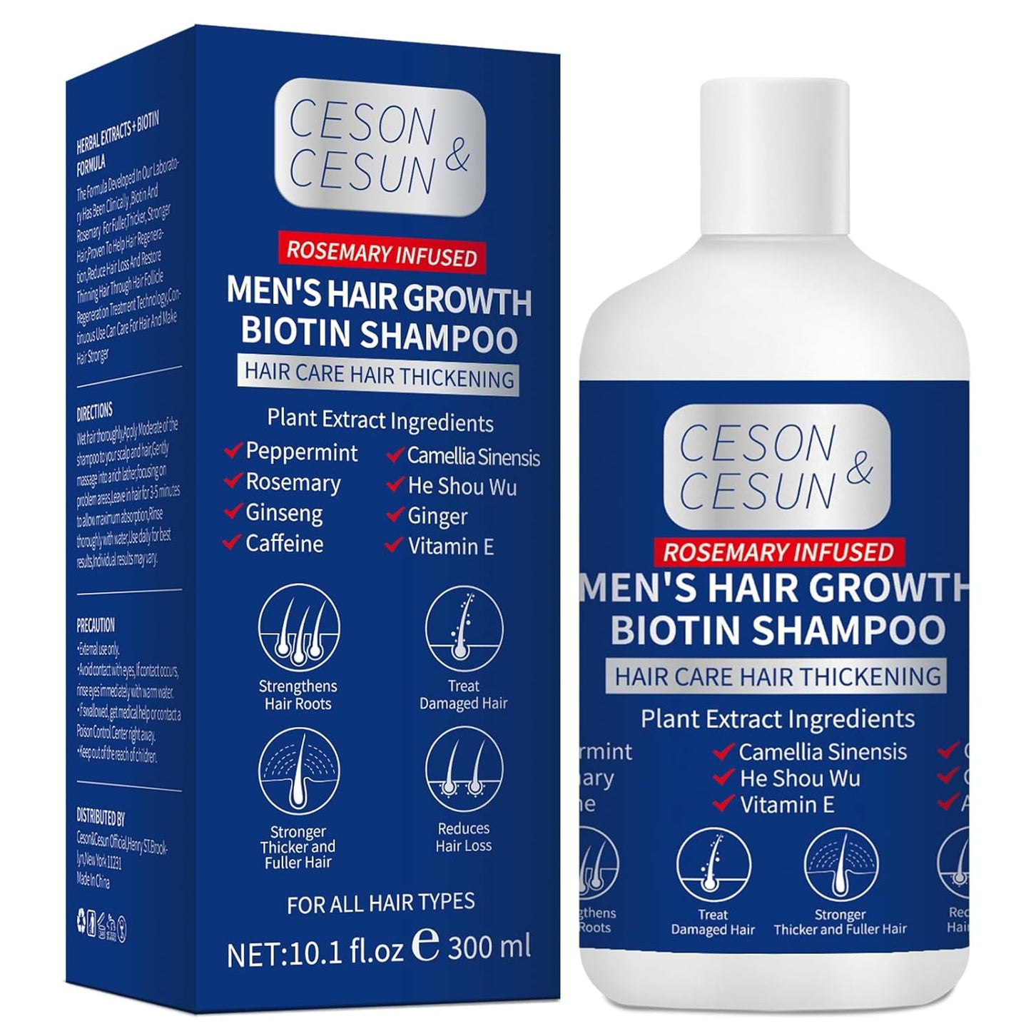 Ceson&Cesun Rosemary & Biotin Hair Growth Thickening Shampoo for Men | Anti-Thinning Hair Strengthening | Hydrate Cleanse Hair & Scalp | Hair Regrowth Shampoo, Dry Damaged Hair Care For Men and Women