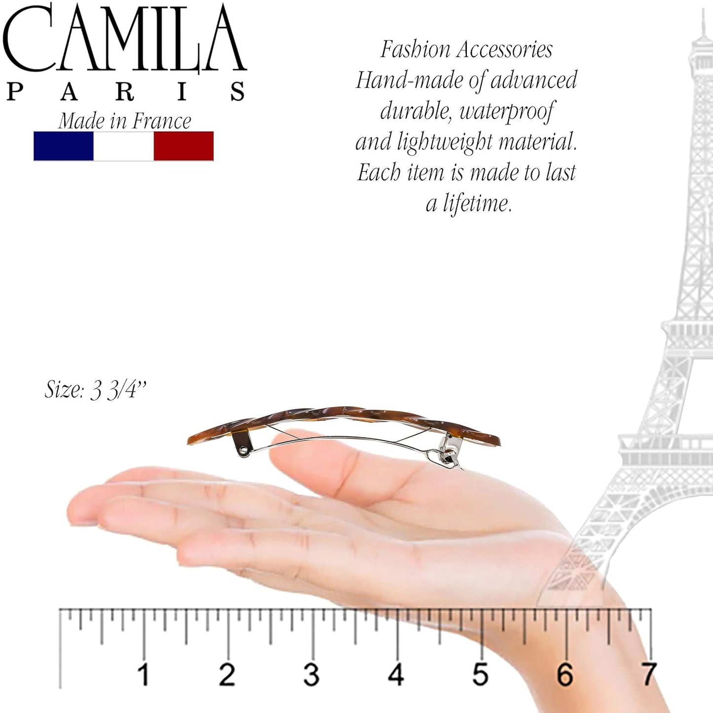 Camila Paris CP2881 French Hair Barrette Clip for Girls Braided, Tokyo Automatic Clasp, Strong Hold Grip Hair Clips for Women, No Slip and Durable Styling Girls Hair Accessories, Made in France