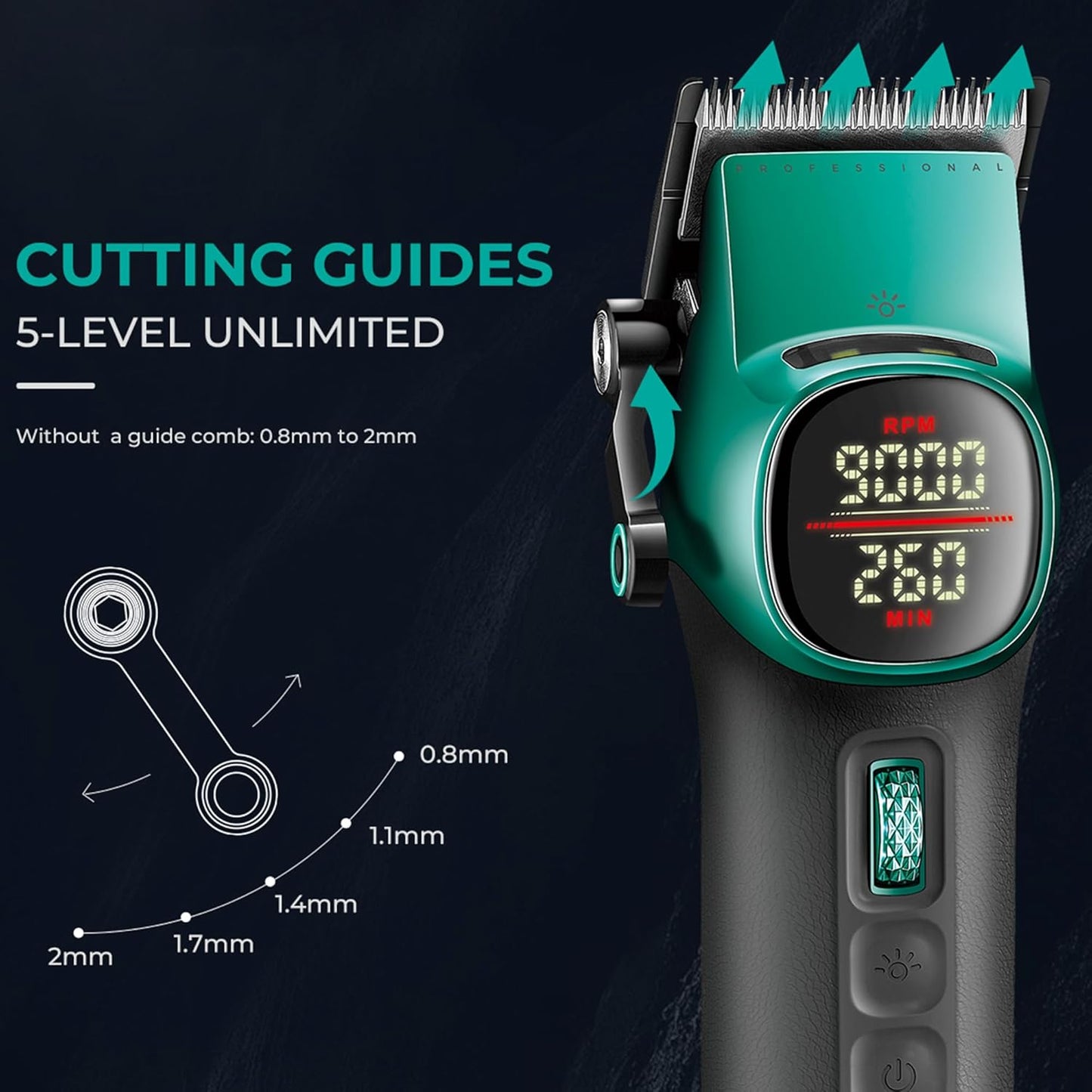 VGR 885 S2 Cordless Barber Clippers and Trimmers Kit, Professional Hair Clippers for Men, Haircut Kit with DLC-Coated Ceramic Blades, 21-Speed Roller, 2 Magnetic Charging Bases, LED Display, Green