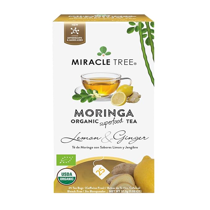 Miracle Tree - 12 Count of Organic Moringa Superfood Tea, 25 Individually Sealed Tea Bags, Ginger & Lemon (Keto, Detox, Energy/Immunity Booster, Vegan, Gluten-Free, Organic, Non-GMO, Caffeine-Free)