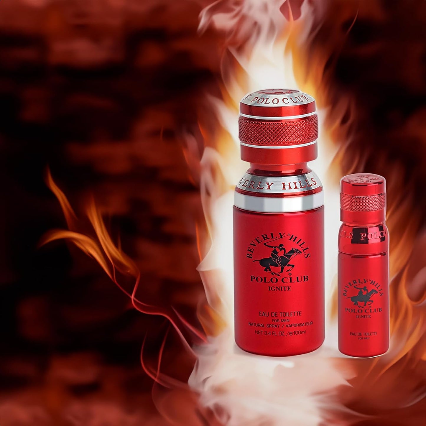 Beverly Hills Polo Club Ignite Men's Cologne Bonus Pack - Designer Eau De Toilette Spray Set 3.4oz & Travel 0.5oz - Long-Lasting, Alluring, Signature Fragrance for the Modern Man