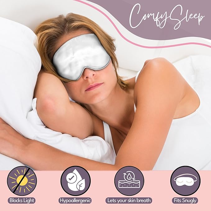 CELESTIAL SILK 100% Silk Sleep Mask for Women with Silk Covered Elastic Strap, Eye Mask for Sleeping (One Size, White)