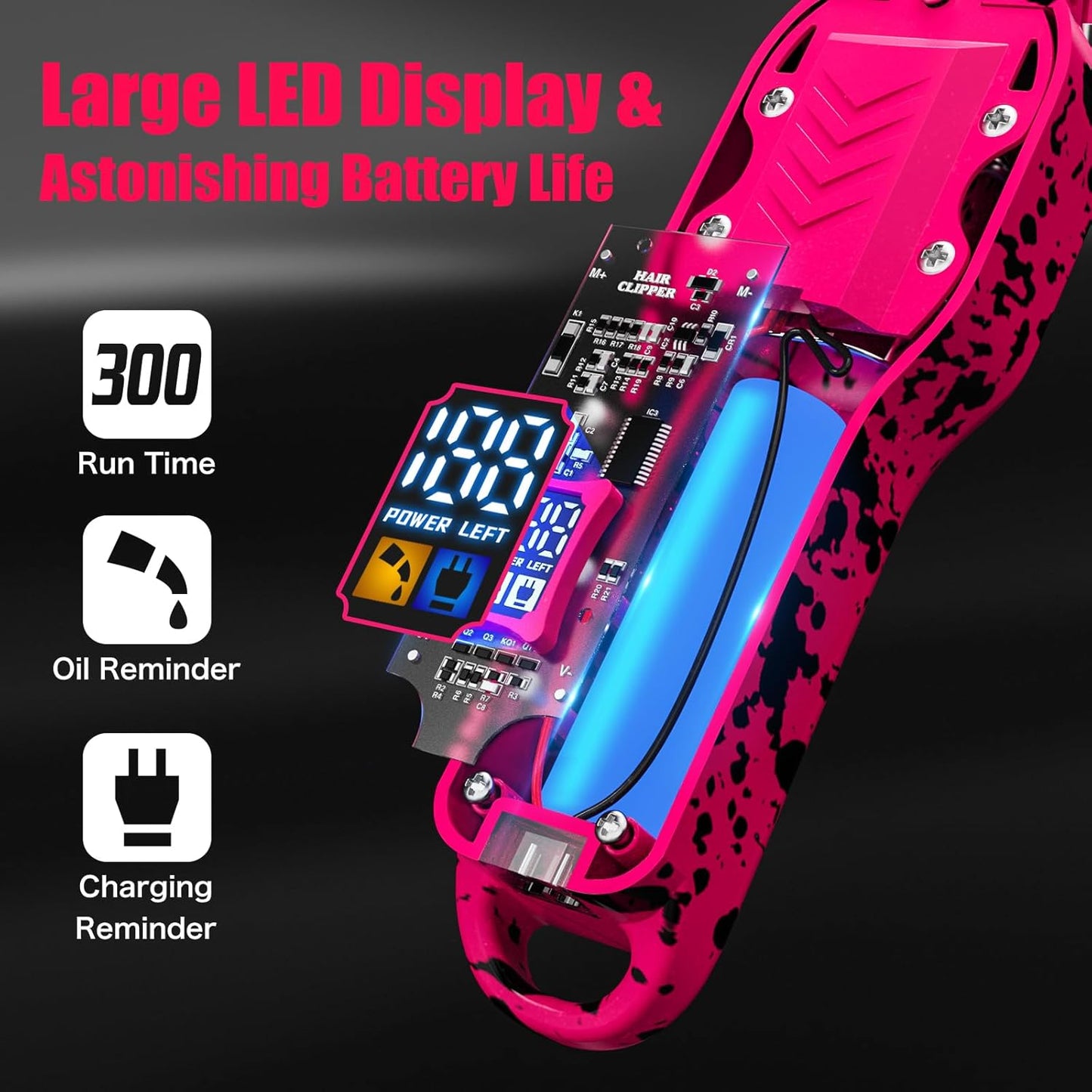 Professional Hair Clippers for Men, Cordless Barber kit for Hair Cutting & Grooming, Pink Hair Clippers and Trimmer Set for Barber Haircut with LED Display, 8 Fade Taper Combs