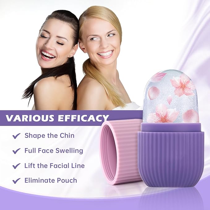 Ice Roller for Face & Eye, Facial Beauty Tool with Gua Sha Massage, Silicone Ice Mold (Purple)