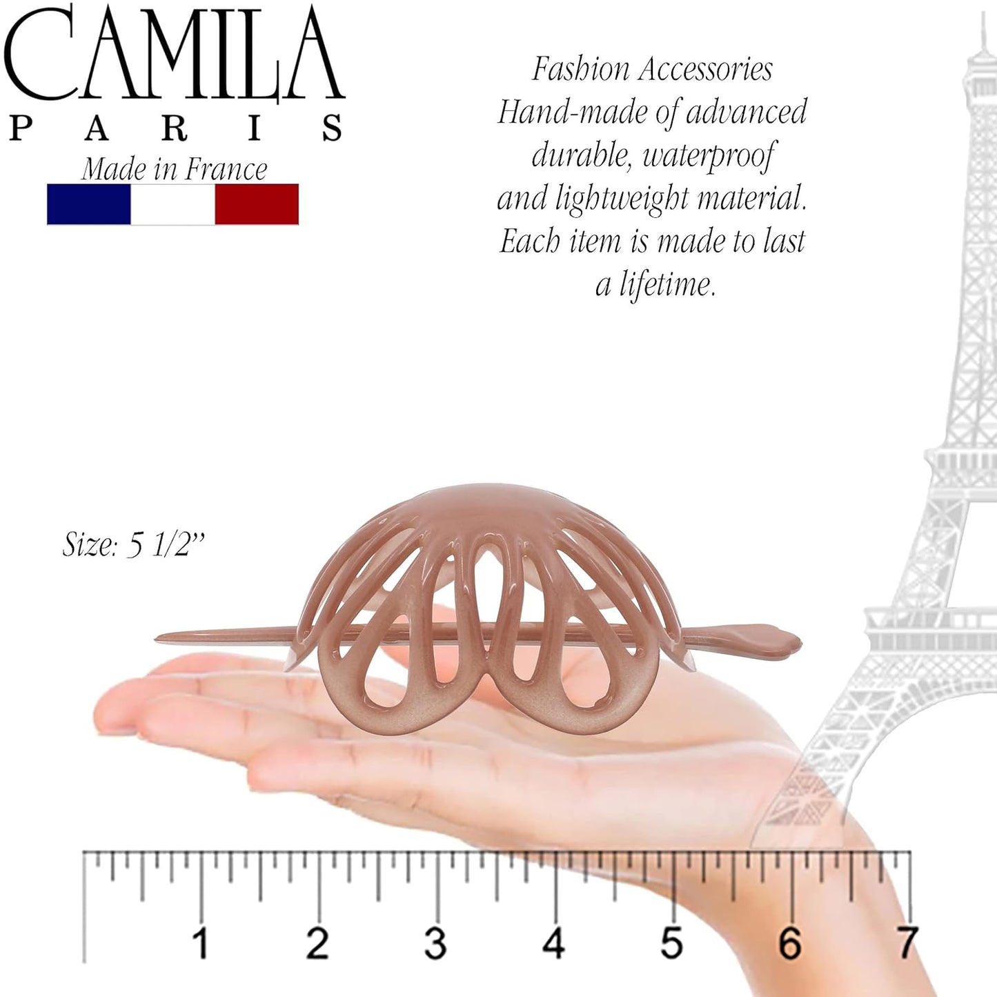 Camila Paris CP3144 French Hair Bun Clip Maker Cover Cap Holder, Nude, Round Dome Bun Hair Clip for Women's Updo, Styling Accessory, No Slip and Durable, Made in France