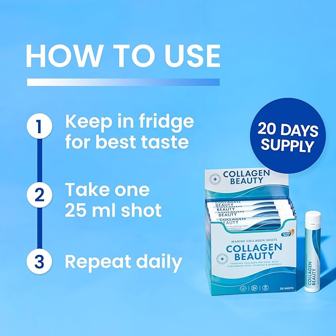 Swedish Nutra - Collagen Beauty | 10,000 mg Hydrolyzed Marine Collagen Liquid Supplement - 60 x 25 ml Daily Shots | Hyaluronic Acid and Vitamin C to Support Healthy Hair, Skin, Nails | Sugar-Free