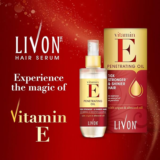 Livon Hair Serum for Men & Women | Frizz free & shinier hair | Sulphate & Paraben free| All Hair Types | Lightweight & Non Greasy | Vitamin E Serum Oil | Enriched with Argan & Almond Oil | 3.3 Fl.oz