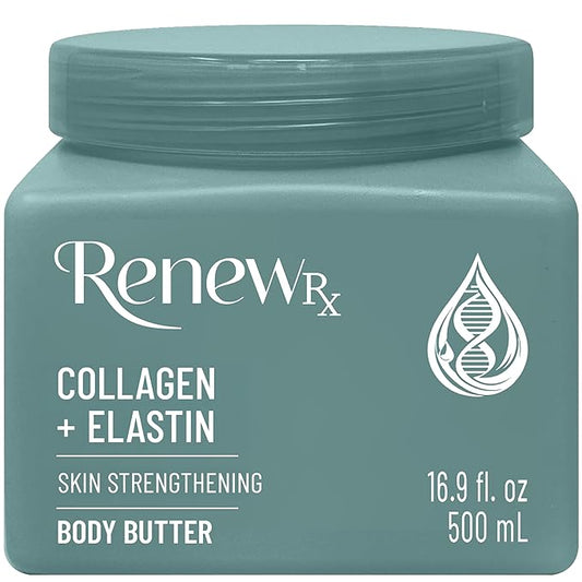 Collagen + Elastin Skin Strengthening Body Butter for Dry Skin – Hydrating & Firming Skin Care, Vegan Skincare, 16 oz