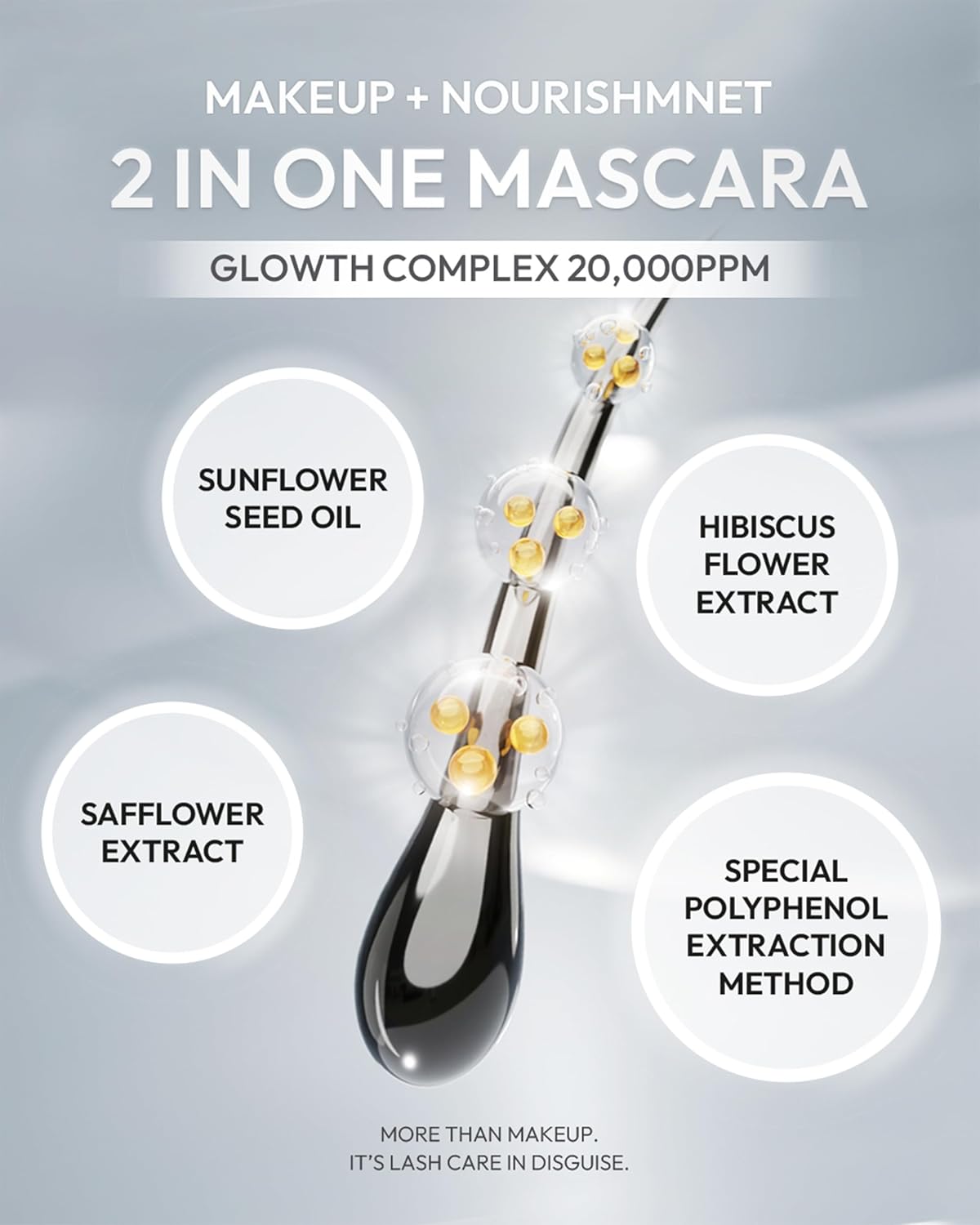 HEVVYMAKEUP Define Eyes Mascara Black Long & Lash - Lash Extension Lengthening, Defining - Feathery Soft, No Smudging, No Clumping - Korean Eye Makeup, 0.30 fl.oz.