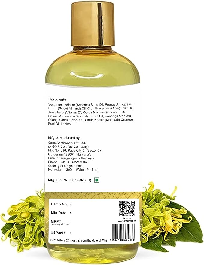 Ylang & Mandarin Massage Oil for Relaxed & Replenished Skin | No Parabens & Sulphates | Cruelty Free & Vegan 300 ml