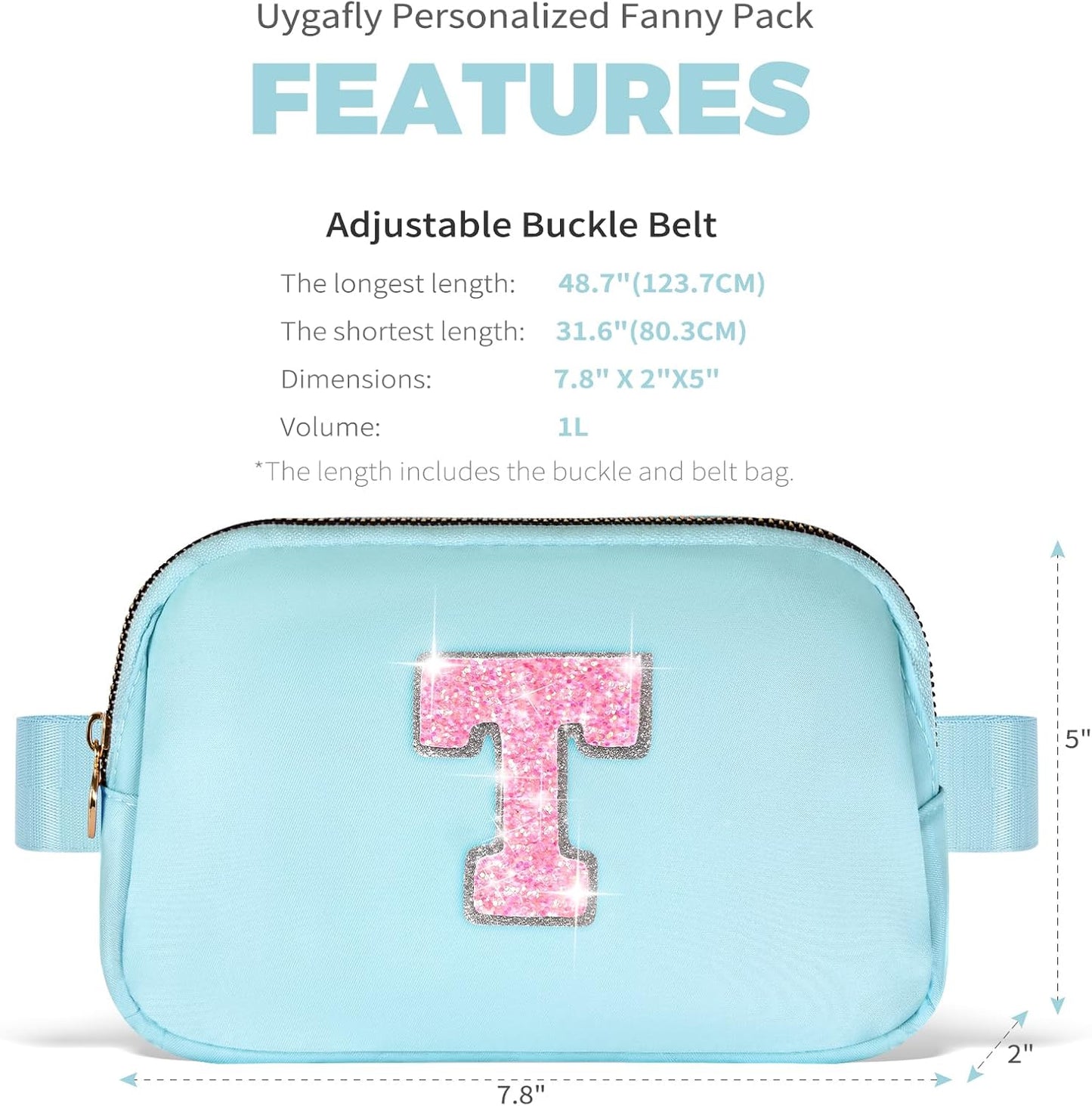 Fanny Pack Belt Bag Crossbody Bags with Initials Letter Patch Trendy Stuff for Teens Cute Stuff Birthday Gifts for Teenager Girls | T,Blue Bag