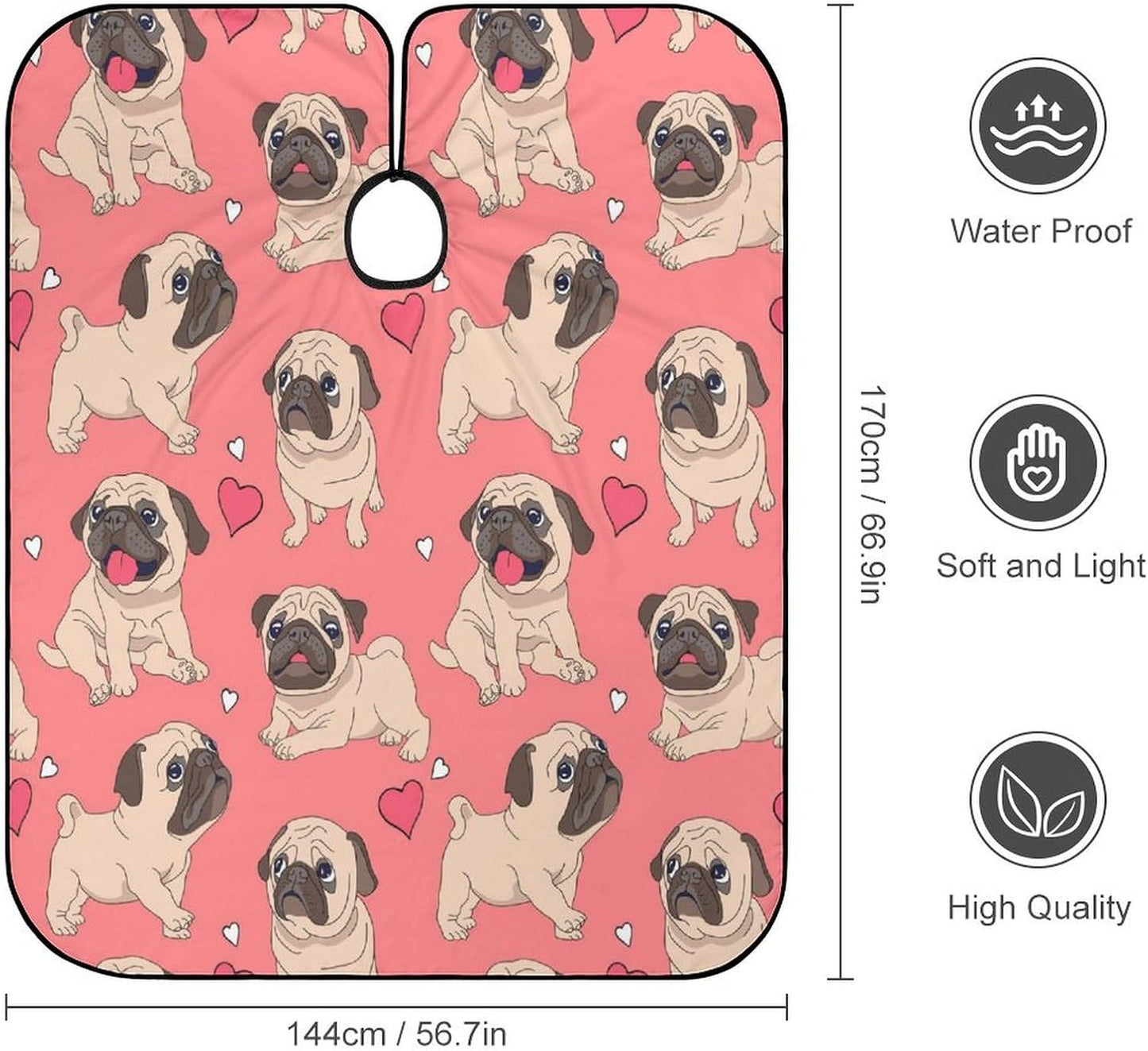 Professional Barber Cape for Men Women, Water and Stain Resistant Funny Cartoon Pugs Puppy Pink Art Hair Cutting Cape Extra Large Haircut Apron Hair Cutting Cloak, Skin Friendly