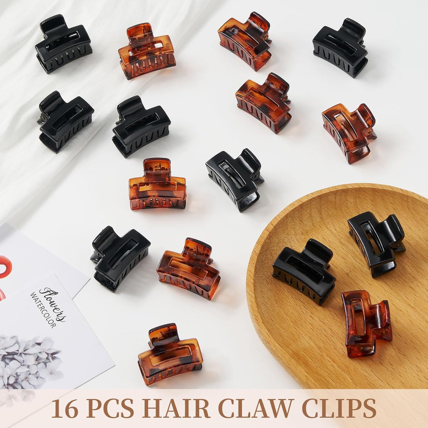 Small Hair Clips for Girls 16PCS 0.98" Black & Brown Plastic Mini Claw Clips for Women Non Slip Bangs Pins for Thin/Thick Hair(16PCS-Style 4)