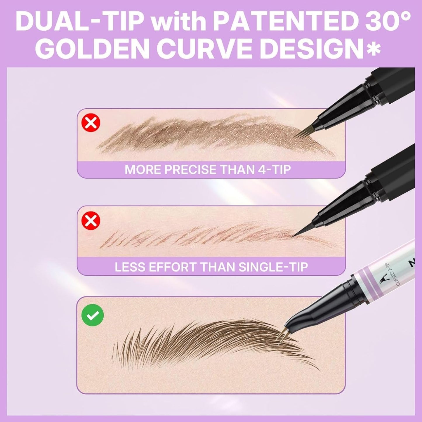 30° Curved Eyebrow Pencil, Magic 2 in 1 Eyebrow Pen Pro, Waterproof Eye Brow Pen with 2 Tips, Vivid Microblading Brow Pencils for Women, Last All Day Makeup (Brown)