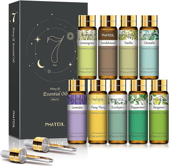 9PCS Essential Oils Gift Set, 10ml/0.33fl.oz Scented Oils for Soap, Candle Making, Premium Quality Essential Oils for Diffuser, Humidifier, Massage